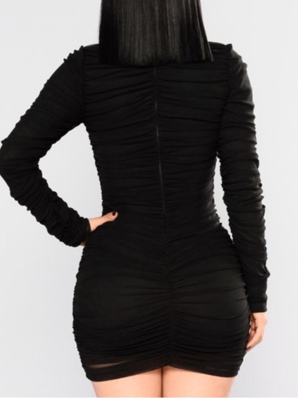 Fashion Nova Black Ruched Long Sleeve Midi Dress - Picture 5 of 5